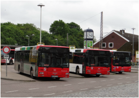 Buses waiting at a DSB Danish train station